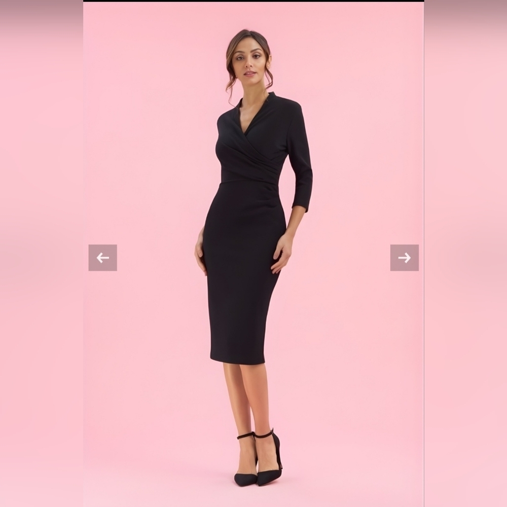 The Pretty Dress Company Tegan Wrap Top Pencil Dress Sz 8. Old Money NWT.